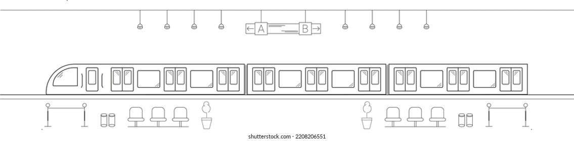  Metro Station, Underground railroad vector, metro station icon, thin line metro train arrival icon, concept of under ground train transport or infrastructure 