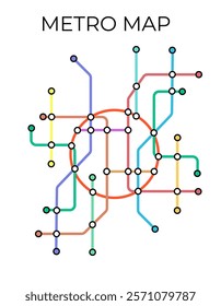 Metro stations and plan of subway with. Fictional metro map of underground. Layout of public passenger transport. Vector