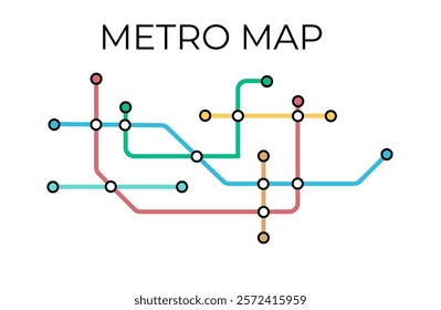 Metro stations and plan of subway with. Fictional metro map of underground. Layout of public passenger transport. Vector illustration