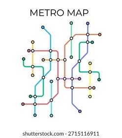 Estaciones de metro y Plan de metro con. Mapa ficticio del metro subterráneo. Disposición del transporte público de pasajeros. Vector