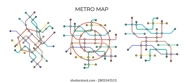 Metro stations and plan of subway with. Fictional metro map of underground. Layout of public passenger transport. Vector