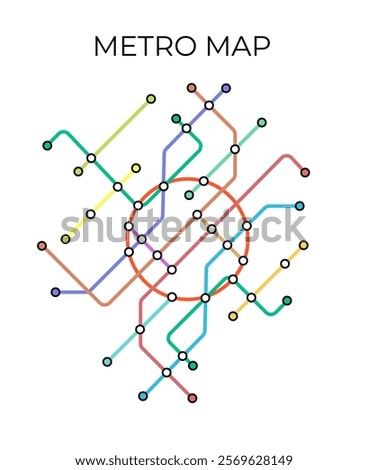 Metro stations and plan of subway with. Fictional metro map of underground. Layout of public passenger transport. Vector
