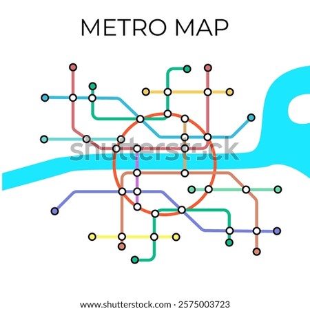 Metro stations and plan of subway with. Fictional metro map of underground. Layout of public passenger transport. Vector