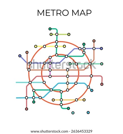 Metro stations and plan of subway with. Fictional metro map of underground. Layout of public passenger transport. Vector