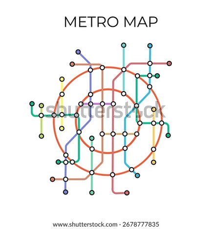 Metro stations and plan of subway with. Fictional metro map of underground. Layout of public passenger transport. Vector