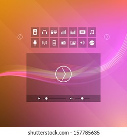 Metro Style Media icons with video player on metro style background 