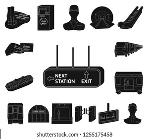 Metro, subway black icons in set collection for design.Urban transport vector symbol stock web illustration.