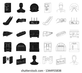 Metro, subway black,outline icons in set collection for design.Urban transport vector symbol stock web illustration.