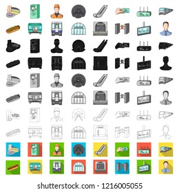 Metro, subway cartoon icons in set collection for design.Urban transport vector symbol stock web illustration.
