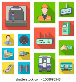 Metro, subway flat icons in set collection for design.Urban transport vector symbol stock web illustration.