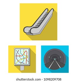 Metro, subway flat icons in set collection for design.Urban transport vector symbol stock web illustration.