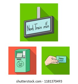 Metro, subway flat icons in set collection for design.Urban transport vector symbol stock web illustration.