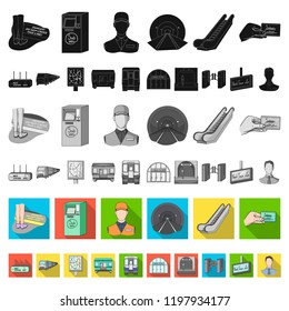 Metro, subway flat icons in set collection for design.Urban transport vector symbol stock web illustration.