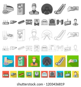 Metro, subway flat icons in set collection for design.Urban transport vector symbol stock web illustration.