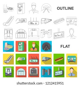 Metro, subway flat icons in set collection for design.Urban transport vector symbol stock web illustration.