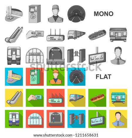 Metro, subway flat icons in set collection for design.Urban transport vector symbol stock web illustration.
