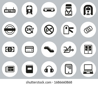 Metro Or Subway Icons Black & White Flat Design Circle Set Big