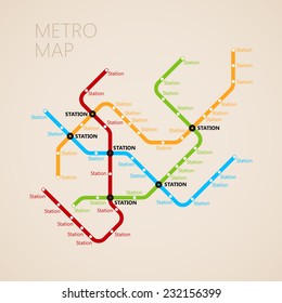 Metro (U-Bahn) Karte Design Vorlage. Verkehrskonzept