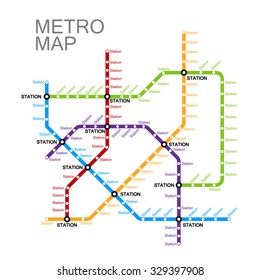 metro or subway map design template. city transportation scheme concept. rapid transit vector illustration 
