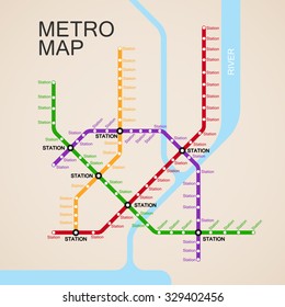 metro or subway map design template. city transportation scheme concept. rapid transit vector illustration 