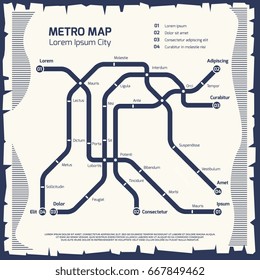 Metro subway map - subway poster design. Poster underground map transport. Vector illustration