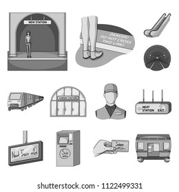 Metro, subway monochrome icons in set collection for design.Urban transport vector symbol stock web illustration.
