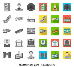 Metro, subway mono,flat icons in set collection for design.Urban transport vector symbol stock web illustration.