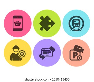 Metro subway, Refresh website and Smartphone buying icons simple set. Strategy, Engineer and Parking security signs. Underground, Update internet. Flat metro subway icon. Circle button. Vector