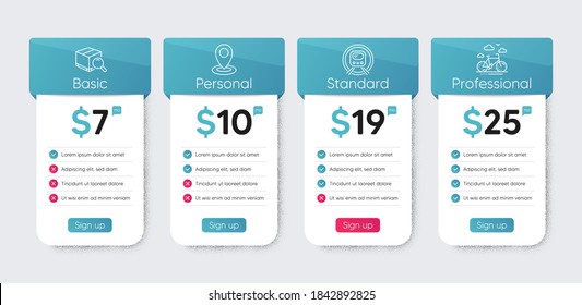 Metro Subway, Search Package And Location Line Icons Set. Price Table Chart, Business Plan Template. Bike Rental Sign. Underground, Tracking Service, Map Pointer. Bicycle. Transportation Set. Vector