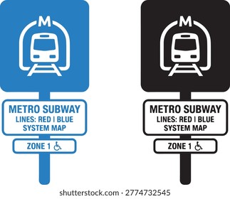 Metro subway sign board pillar transport station vector icon