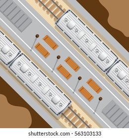 Metro subway station with trains. View from above. Vector illustration.