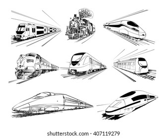 Metro Train Collection In Vector Sketch 