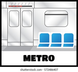 Metro train interior vector. Metro doors vector