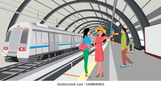 Metro Train with platform concept illustration