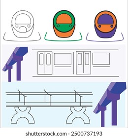 U-Bahn, Zug, Schiene, Flyover, U-Bahn-Karosserie, Zugteile, U-Bahn-Karosserie, Symbole, Fenster, Zugtüren, U-Bahn-Türen