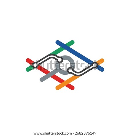 Metro Train Route Map with Magnifying Glass Research and Education Logo Design Vector