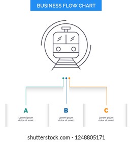 metro, train, smart, public, transport Business Flow Chart Design with 3 Steps. Line Icon For Presentation Background Template Place for text