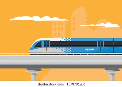Metro train vector flat illustration