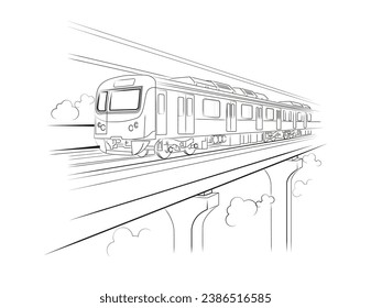 Metro train vector illustration sketch line work. the capital city of Bangladesh. Metro rail of Bangladesh