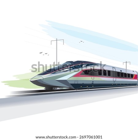 Metro train vector illustration sketch. Fast modern express passenger train on high speed railway station