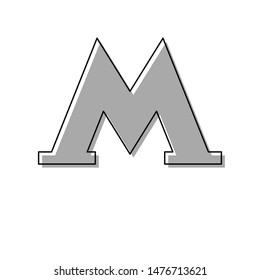Metro or Underground or Subway icon. Black line icon with gray shifted flat filled icon on white background. Illustration.