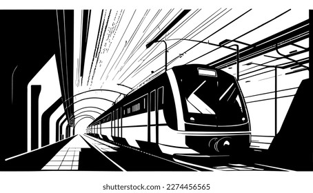 Metro vector black line illustration isolated white. Sketch art