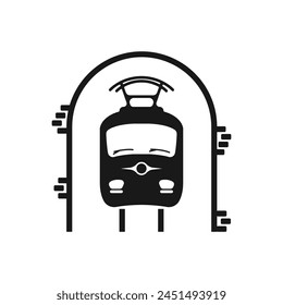 Metro vector icon. Subway Underground train vector. Train in subway tunnel logo. Train. Black vector train icon. Public rail transport symbol. Vector illustration.