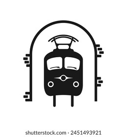 Metro vector icon. Subway Underground train vector. Train in subway tunnel logo. Train. Black vector train icon. Public rail transport symbol. Vector illustration.