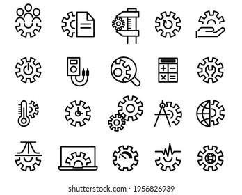 Metrology and engineering, technology icon set outline. AI sign. Illustration, clip art, vector black and white.