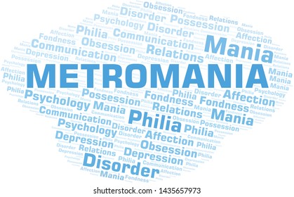 Metromania word cloud. Type of mania, made with text only.