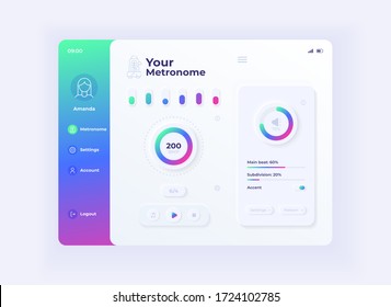 Metronome application tablet interface vector template. Mobile app page day mode design layout. User account screen. Flat UI for application. Music rhythm parameters on portable device display