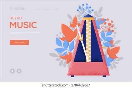 Metronome concept flyer, web banner, ui header, enter site. Grain texture and noise effect. background. Modern illustration slider site page. Vector design image.
