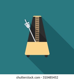 Metronome icon with long shadow. Flat design style. Metronome simple silhouette. Modern, minimalist icon in stylish colors. Web site page and mobile app design vector element.
