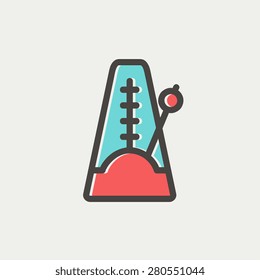 Metronome icon thin line for web and mobile, modern minimalistic flat design. Vector icon with dark grey outline and offset colour on light grey background.